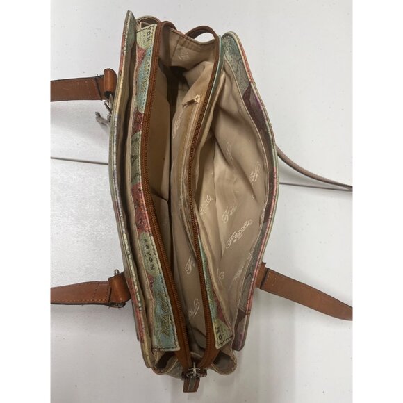 Vintage Fossil Leather Purse Bag Shoulder Travel Map Postcard Paris 1954 - Picture 9 of 16